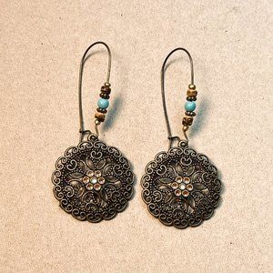 Antique Brass Round Medallion Earrings, Dangle earrings,Boho drop earrings